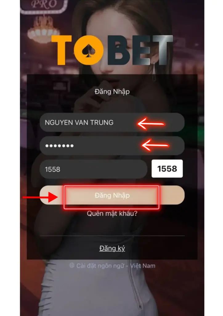 Đăng nhập tài khoản TOBET