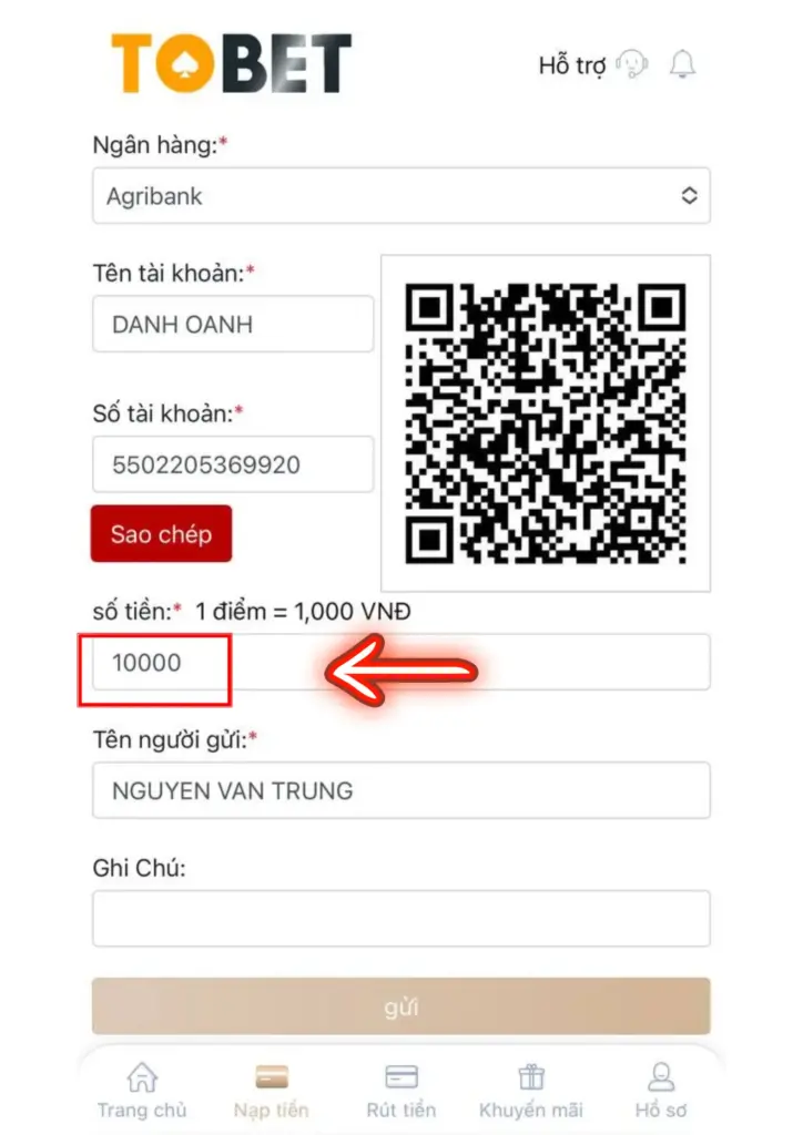 HƯỚNG DẪN NẠP TIỀN TOBET 3