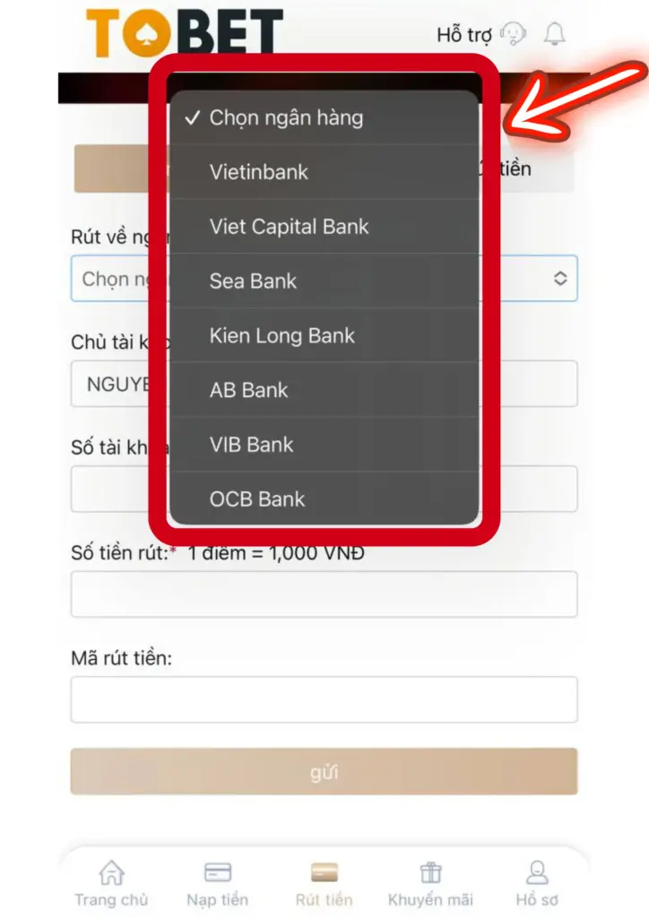 Rút Tiền TOBET 2