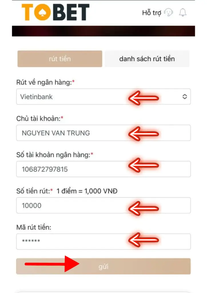 Rút Tiền TOBET 3